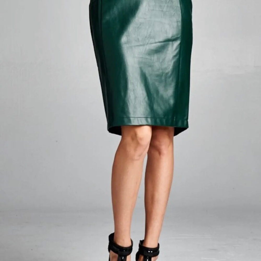 Hunter Green Faux Leather Pencil Skirt NWT